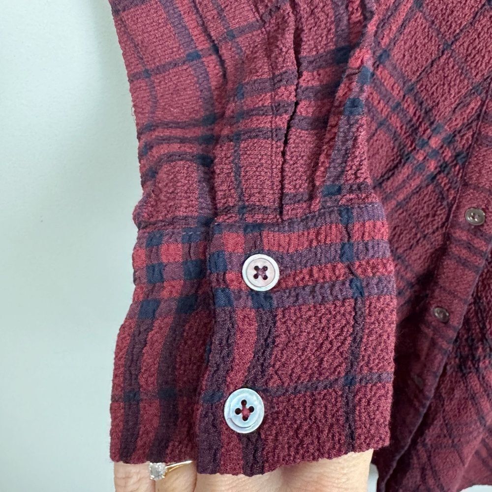 THAKOON COLLECTIVE | Plaid Burgundy & Navy Blue Crepe Shirt Dress Women’s Size 0 - Picture 11 of 14